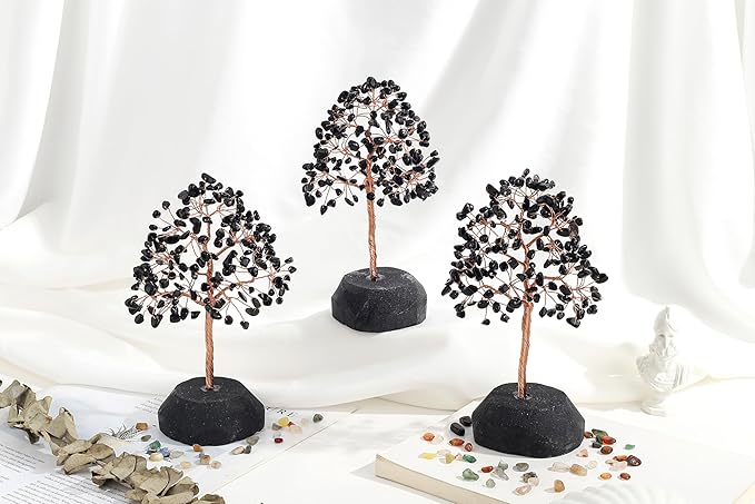 SITUMEIZI Black Obsidian Crystal Tree 7.09IN Healing Stones Natural Crystals Base Copper Wire Tree Life Reiki Black Gifts for Women Room Office Desk Decor Spiritual Meditation Energy