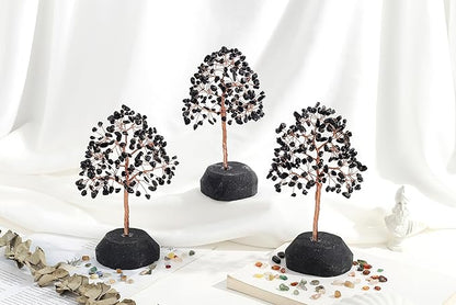 SITUMEIZI Black Obsidian Crystal Tree 7.09IN Healing Stones Natural Crystals Base Copper Wire Tree Life Reiki Black Gifts for Women Room Office Desk Decor Spiritual Meditation Energy
