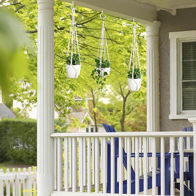 3 Pack Macrame Plant Hanger Indoor Hanging Planter Basket with Wood Beads Decorative 3 Hooks and Expansion Tube for Boho Home Decor Outdoor Different Size 23"/29"/35"