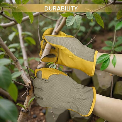 Gardening Gloves, Garden Gloves for Women and Men, Thorn Proof Working Gloves, Durable Leather Work Garden Gloves for Yard & Outdoor Work, Golden, S