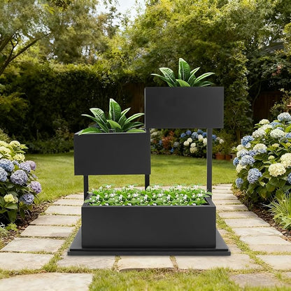 Large Geometric Metal Planter for Outdoor & Garden, 31.5x11.81x27.56 Inch Modern Black Steel Planter with Drainage Holes,Decorative Flower Pot for Yard, Patio, Lobby