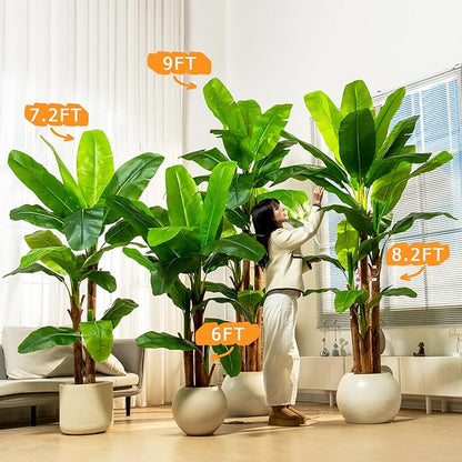 7.2FT Artificial Banana Tree Tall Fake Banana Leaf Plant Faux Banana Silk Tree Faux Banana Leaves for Home Swimming Pool Indoor Outdoor Patio Tropical Decor