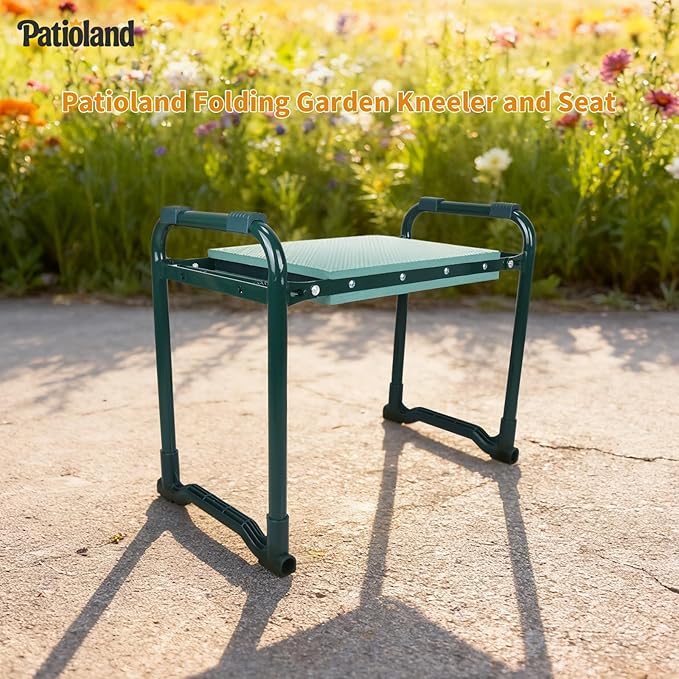 Garden Kneeler and Seat with 1 Tool Bag, 10.2" Widen Heavy Duty Thicken Soft Kneeling Pad, 2-in-1 Folding Garden Stool, Outdoor Yard Work Seat, Ideal Gardening Gifts for Mom, Women, Grandma