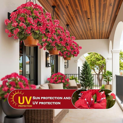 4 Pcs Artificial Flowers Bougainvillea Outdoor Artificial Plants Faux Flowers with Stems Silk Flowers for Wedding Porch Living Garden Decor(4PCS,Rose Red)