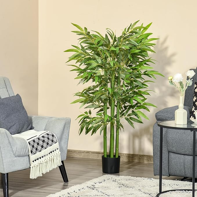 HOMCOM 4.5FT Artificial Bamboo Tree, Decorative Faux Plant in Nursery Pot for Indoor or Decor