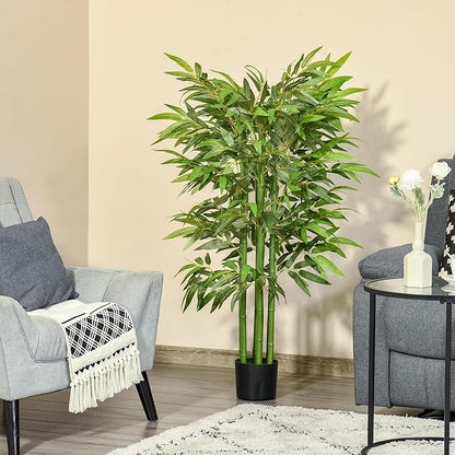 HOMCOM 4.5FT Artificial Bamboo Tree, Decorative Faux Plant in Nursery Pot for Indoor or Decor