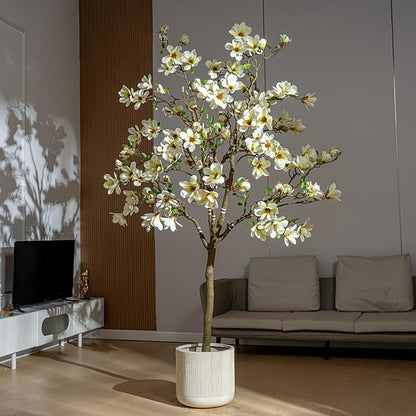 Artificial Trees Cherry Blossom Tall Fake Magnolia Flower Tree Floor plantas Indoor Outdoor Realistic for Home Living Room Office Porch Outside Patio arboles para decoracion Housewarming Gift