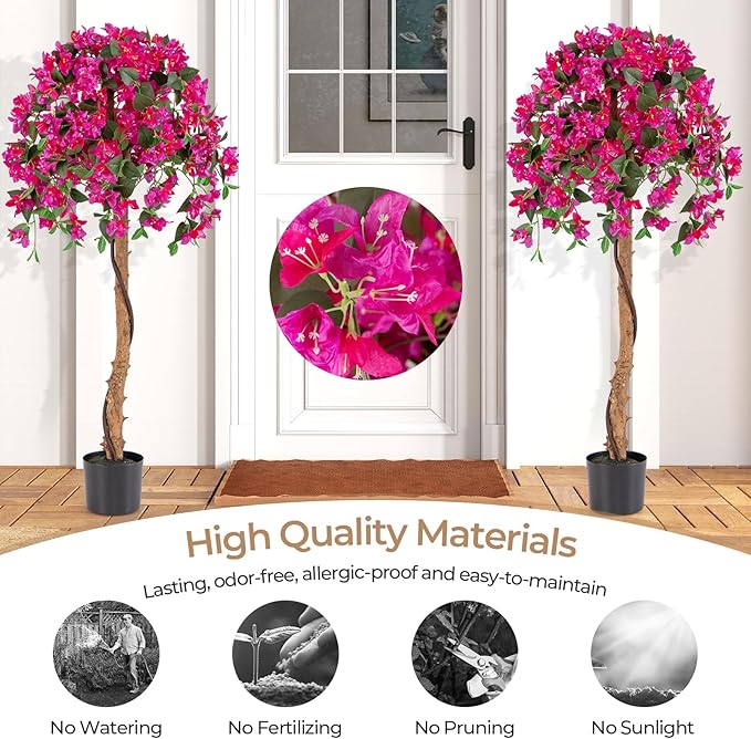 GOFLAME 53" Artificial Bougainvillea Tree, Faux Silk Flower Plant in Pot with 576 Flowers & 288 Leaves, Indoor Outdoor Fake Bougainvillea for Home, Office and Garden Decor, Red