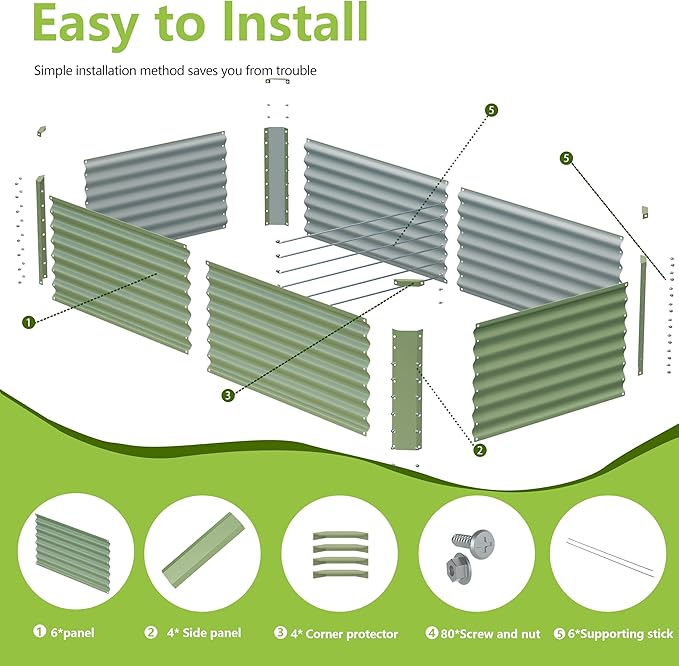 8x2x2FT Galvanized Raised Garden Bed Kit,Vegetable Boxes-Rectangle Metal Flower Box,Large Planter Raised Beds Outdoor Garden for Planting,Fruit,Herb-Green