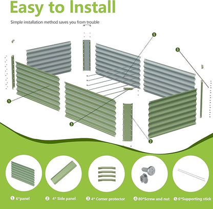 8x2x2FT Galvanized Raised Garden Bed Kit,Vegetable Boxes-Rectangle Metal Flower Box,Large Planter Raised Beds Outdoor Garden for Planting,Fruit,Herb-Green