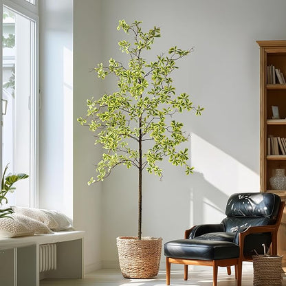 7FT Artificial Black Olive Tree Artificial Olive Plants, Tall Faux Olive Tree Faux Silk Plant Fake Plant Ultra-Realistic Silk Leaves & Natural Trunk Indoor Outdoor Use