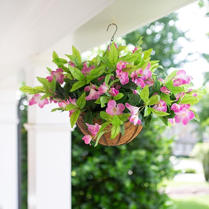 HyeFlora Artificial Hanging Flowers Basket for Outdoors Winter Christmas Decor, Realistic Fake Silk Hanging Plants for Outside UV Resistant for Patio Porch Home Decoration