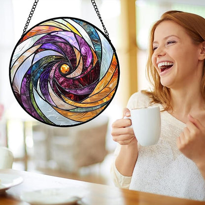 Stained Glass Window Hanging, Colorful Abstract Spiral Pattern Suncatcher for Doors Window Home Sun Catchers Decoration Mother's Day Birthday Gifts for Women, Men, and Mom 7.8 in