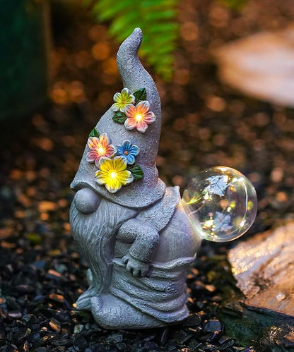 Funny Garden Gnome Statue: Outdoor Figurine Lights for Home Yard Lawn Porch Balcony Patio - Gardening Chrismtas Gifts for Women Mom Grandma