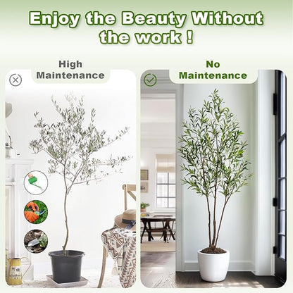 6FT Artificial Olive Tree Artificial Olive Plants, Tall Faux Olive Tree Faux Silk Plant Fake Plant Ultra-Realistic Silk Leaves & Natural Trunk Indoor Outdoor Use