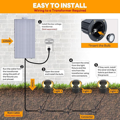 Gardenreet LED Well Lights Low Voltage - Brass In-Ground Weatherproof Ip65 12V Lighting, Electric Light, Antique Bronze for Yard Walkway Garden with 5000K Daylight White MR16 Bulb