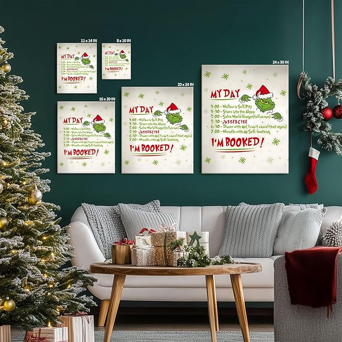 Funny Christmas Canvas Wall Art Decor - “My Day I'm Booked” Humorous Holiday Decor - 16X20 inch Unique Humorous Christmas Decoration for Living Room or Office - Premium Quality Canvas Print