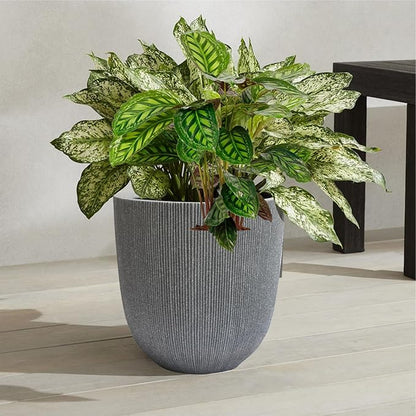 12.4" Tall Round Plastic Planter for Indoor Outdoor Plants, Large Indoor Outdoor Plant Pots with Drainage Hole and Plug, Flower Pots for Plants, Modern Decorative Planter Pots for Home Garden Patio
