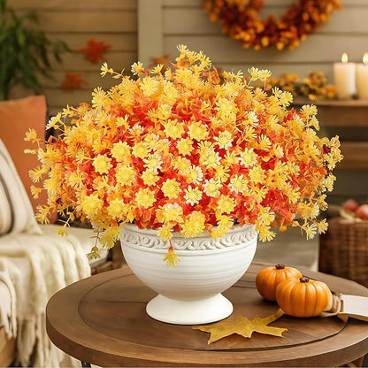 16 Bundles Artificial Flowers for Fall Outdoors Decoration - Fake Mums Faux Artificial Plants Plastic Flower No Fade for Harvest Halloween Thanks Giving Day Decor