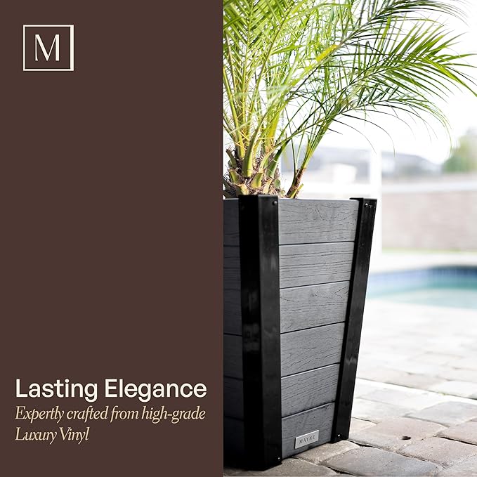 Mayne Vista 18in Outdoor Planter 2-Pack- Modern Tall Tapered Design with Drainage Hole for All Season Use - Ideal Front Porch Decor & Patio Planter - Easy Assembly