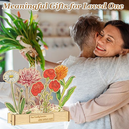 Mother's Day - 12 Birth Month Flowers Wooden Garden Decor for Grandma's Birthday, Floral Gift for Mom from Daughter, Practical Wooden Keepsake to Remember A Day, Flower Room Decor Idea for Grandma