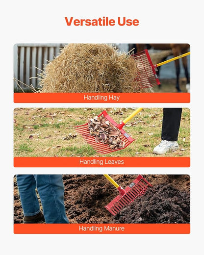VEVOR 6PCS Manure Fork Replacement Head, 18 Angled Tines Horse Manure Fork Head, Durable Plastic Pitchfork Heads, Horse Mulch Rake for Picking up Stable Stall Muck Grass Hay Cleaning Farm Work