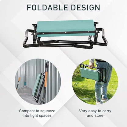 Outsunny Padded Garden Kneeler and Seat Bench, Padded Foldable Garden Stool, Green