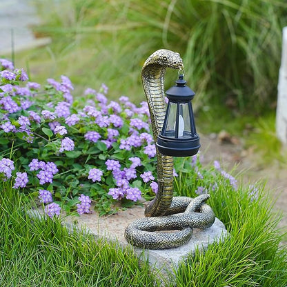 Solar Garden Outdoor Statues Snake with Solar Lights Outdoor Chrismtas Decorations - Lawn Decor Snake Statue for Patio, Balcony, Yard Ornament - Unique Housewarming Gifts（11.22" Bronze Colored）
