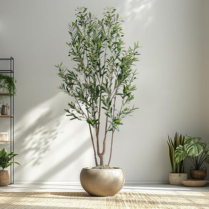7FT Artificial Olive Tree Tall Faux Silk Plant Tall Faux Olive Tree with Natural Wood Trunk & Lifelike Fruits Fake Potted Tree or Home Office Decor