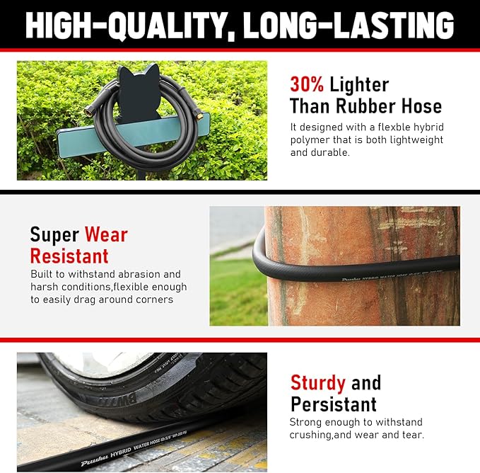 Short Garden Hose 10ft x 5/8", NON-EXPANDABLE Heavy Duty Premium Flexible Water Hose, No Kink, Leakproof, Lightweight Hybrid Hose with Male to Female Fittings for Household、Backyard
