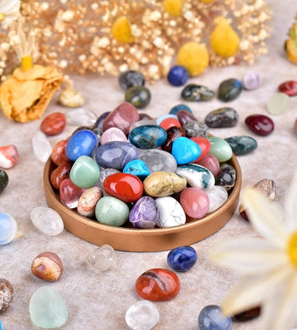Polished Healing Crystal Chips Stones Set, Christmas Gift - 36 Different Natural Gemstone Types, 2.5 lbs 0.6" Tumbled Decorative Rocks Collection for Chakra, Meditation, Reiki, Crafts