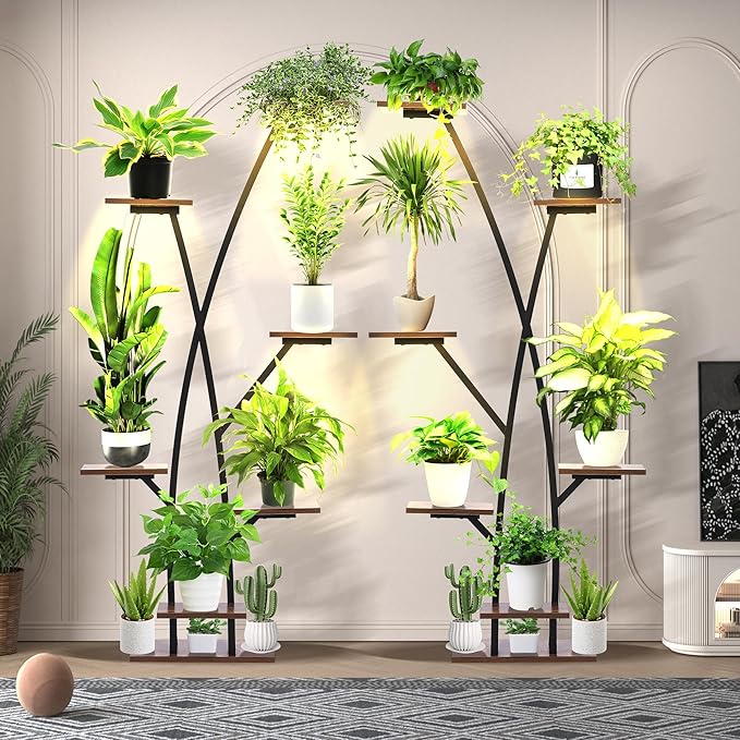 60" Plant Stand Shelf Indoor with Grow Light, 7 Tiered Corner Metal Curve Shaped Plant Rack for Indoor Plants Multiple, Tall Flower Display Stand Holder for Living Room Patio Balcony 2PCS