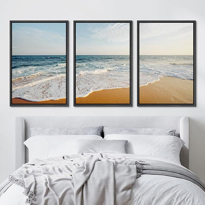 Ashbrook Framed Canvas Print Wall Art Set Tropical Island Coastal Cottage Beach Shore Seascape Nature Wilderness Photography Decorative Nautical Calm/Relax/Cozy for Bedroom - 24"x36"x3 BLACK