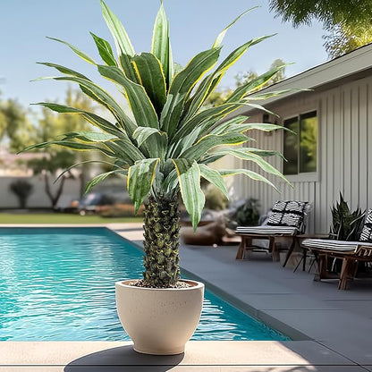 Artificial Agave Plant Potted Plants for Indoor Outdoor Fake Agave Tree in Pot Realistic Faux Tree with 42 Leaves for Home Living Room Office Garden Front Porch Patio Decor (61inch-1 Pc Potted Yellow)