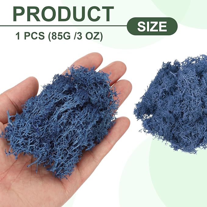 MECCANIXITY 3oz Preserved Reindeer Moss, Dark Blue Decorative Artificial Fake Moss for Potted Plants Indoor Crafts Lichen Centerpieces Decor