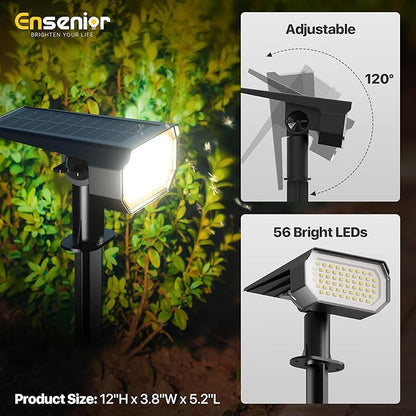 Ensenior Solar Spotlights Outdoor, Brightness Adjustable 3000K LED Solar Garden Lights, 56 LEDs Solar Powered Landscape Lights, Auto ON/Off, Waterproof, for Yard/Garden/Pathway - 4 Pack