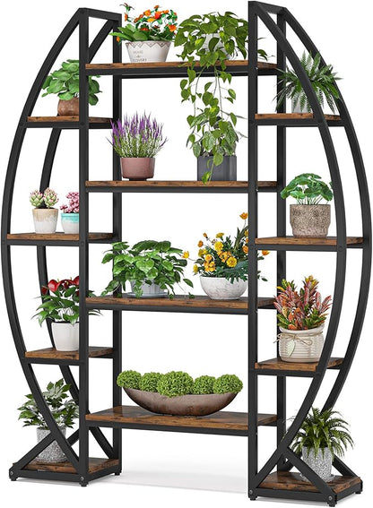 Tribesigns Curved Plant Stand Indoor, 8 Tiered Large Metal Plant Shelf, 69" Tall Industrial Flower Pot Stand Display Rack for Indoor Living Room, Balcony, Patio (Brown)