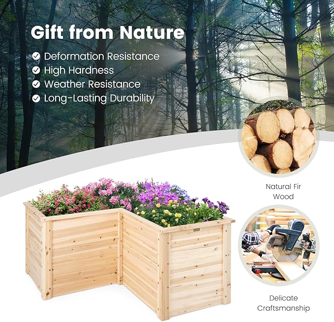 Giantex Wood Raised Garden Bed, 47.5"x47.5"x24.5" Elevated Planter Box w/Open-Ended Base for Deep-Rooted Plant Vegetable Fruit Flower, Outdoor Solid Wood Planter for Patio Backyard