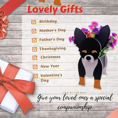 Black and White Chihuahua Planter Plant Pots,Cute Garden Dog Flower Planter,Dog Planters Birthday Gifts for Women,Office,Indoor/Outdoor Decor(9.45 * 5.91 * 13.46in)