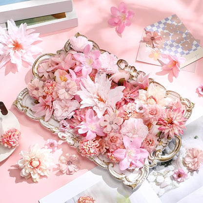 80 Pcs Assorted Fake Flower Heads Mini Artificial Flower Heads Bulk Silk Faux Daisy for Crafts Fake Peony Rose for Wedding Party Wreath Home Decoration(Pink)