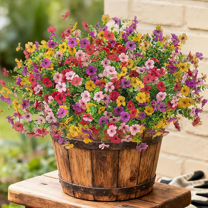 Artificial Fake Mums Flowers for Outdoor Fall Decor,12 Bundles Faux Flowers Plants Silk Daisy for Planter Pot Colorful UV Resistant Look Real for Front Door Porch Patio Outside Yard