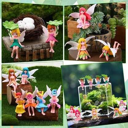 16 Pcs Miniature Fairy Figurines, Hand-Painted Small Flower Fairies with Wings for Garden Decor, Cake Topper & Landscapes