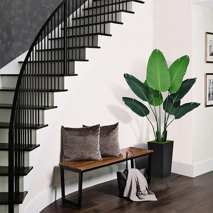 Bird of Paradise Artificial Plant 5FT - Faux Tropical Palm Tree with Black Tall Planter - Fake Floor Plant in Pot - Artificial Silk Tree for Home Office Living Room Decor Indoor