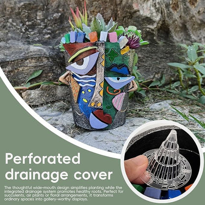 5.9" High Handcrafted Abstract Face Planter with Drain Hole - Vibrant Resin Flower Pot for Indoor Outdoor Decor
