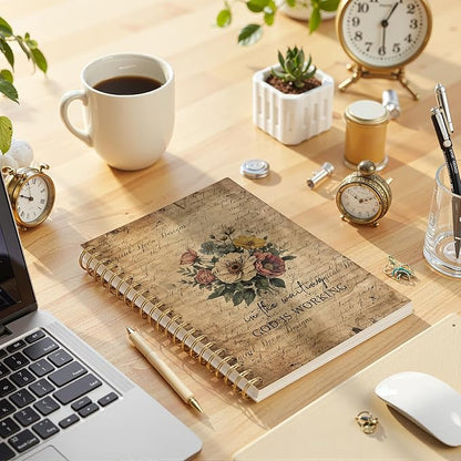 Vintage Floral Spiral Notebook, Flower Notebook Journal for Women, Retro Floral Plant Journal Diary for School Work, Cute Aesthetic School Supplies for Teens Girls Women, 5.5x8.3 Inch