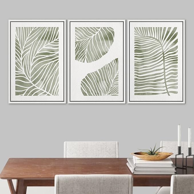 Ashbrook Framed Canvas Print Wall Art Set Abstract Jungle Green Pastel Plants Nature Wilderness Illustrations Modern Art Rustic Chic Colorful for Living Room, Bedroom, Office - 16"x24"x3 White
