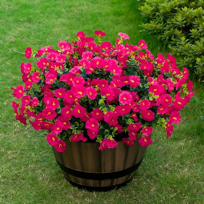 Lnoicy Artificial Flowers for Outdoor 12 Bundles Eucalyptus Fake Flowers for Planter,UV Resistant Fake Morning Glory for Home/Porch/Garden Decoration（Rose Red）