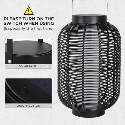 Solar Yard 1-Piece Outdoor Floor Lamp, Solar Water-Resistant Boho Lantern Lights for Outside Hanging Table Lanterns Decoration for Garden, Patio, Porch, Trees, Pathway, Cylinder Black