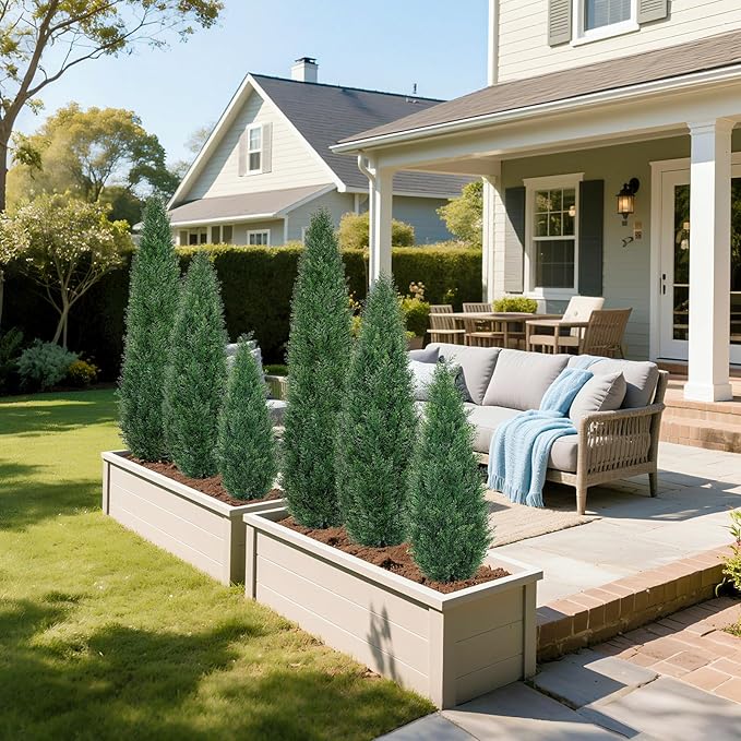 3FT Artificial Cedar Topiary Trees for Outdoors, UV Resistant Fake Cypress Shrubs, Potted Faux Evergreen Outdoor Faux Plants, Artificial Plants Outdoor for Front Porch, Home Decor (Set of 2)