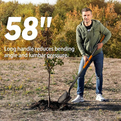 Heavy Duty Shovel, 58 Inches, Black, High Carbon Steel, Fiberglass Handle, Modern Style